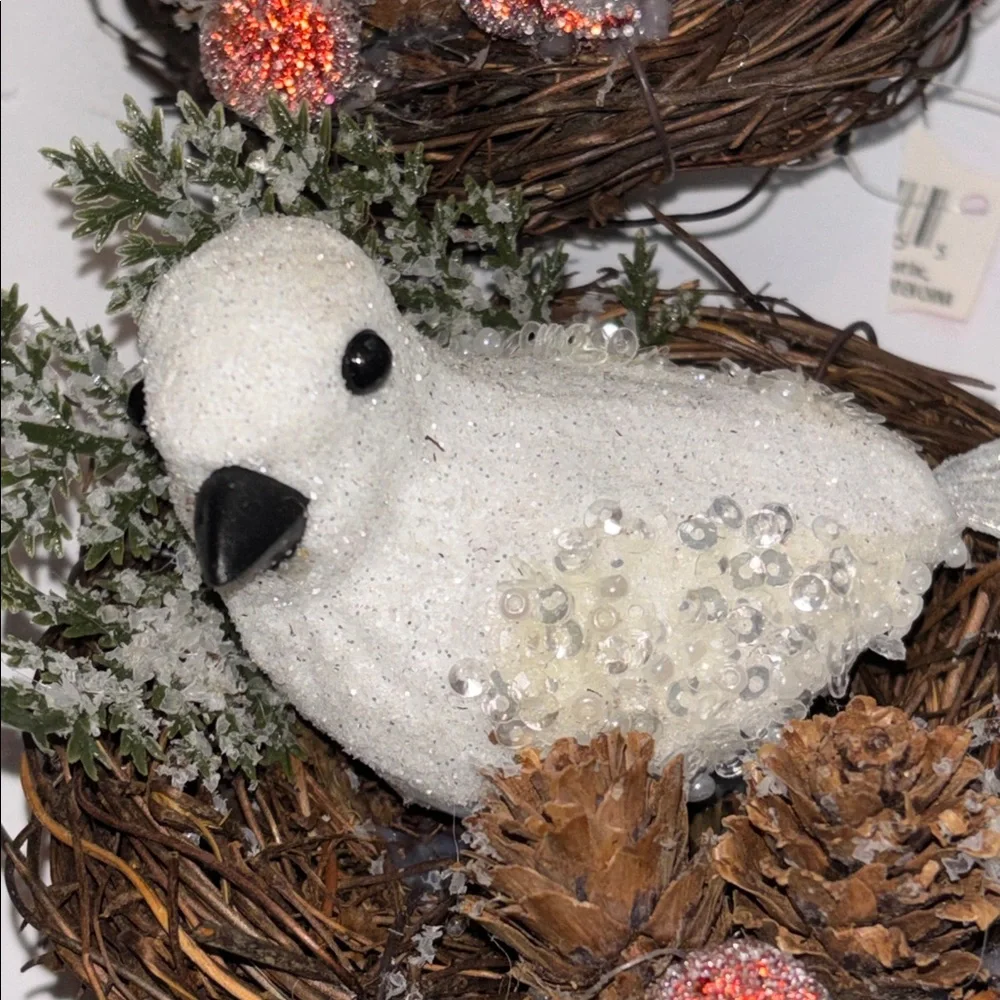Dove Ornaments in Nest SET OF 13 NEW WHITE DOVE in nest with glitter Tree Clips